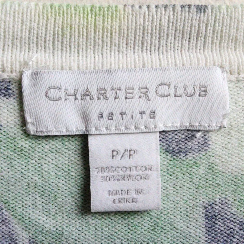 Charter Club Green/Navy Floral Button Down Cardigan Size Petite P Small